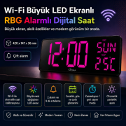 WİFİ150 RGB Renkli Büyük Ekranlı LED Dijital Saat | Sıcaklık ve Gün Gösterimi