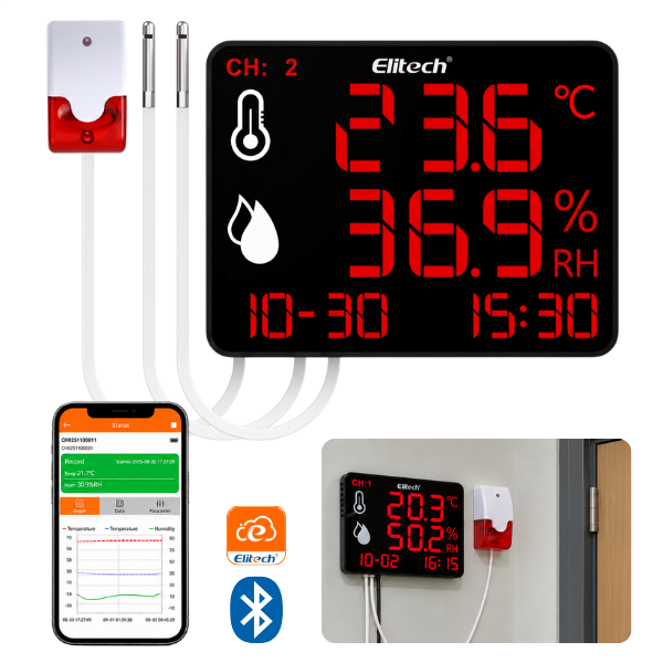 Elitech DR-230 THDE Yüksek Sesli Harici Alarmlı Sıcaklık ve Nem Göstergeli Kayıt Cihazı | Bluetooth